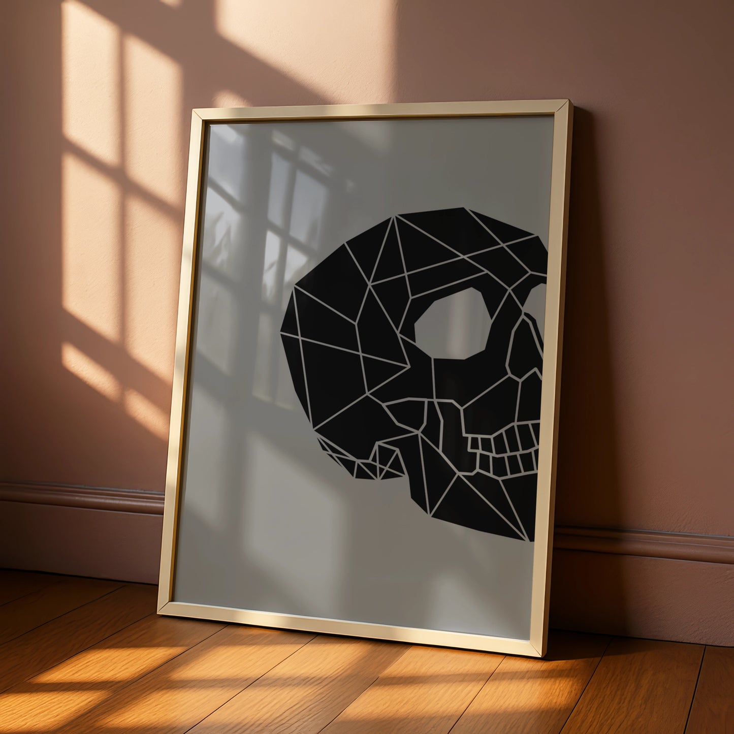 Geometric Skull Halloween Poster, Black Grey Minimalist Skull Wall Art Print