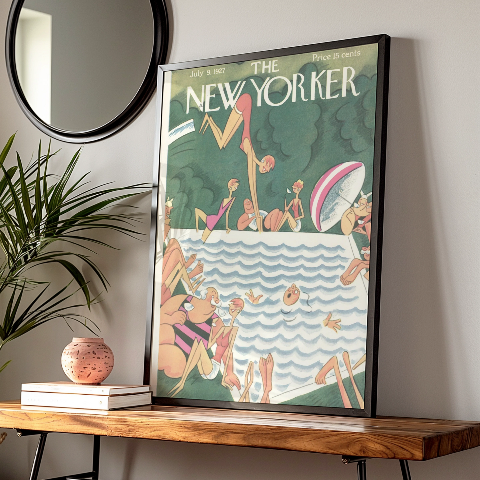 The New Yorker July 1927 Vintage Swimming Pool Cover Art Poster, Retro Summer Wall Art