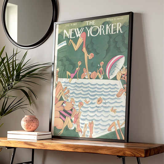 The New Yorker July 1927 Vintage Swimming Pool Cover Art Poster, Retro Summer Wall Art