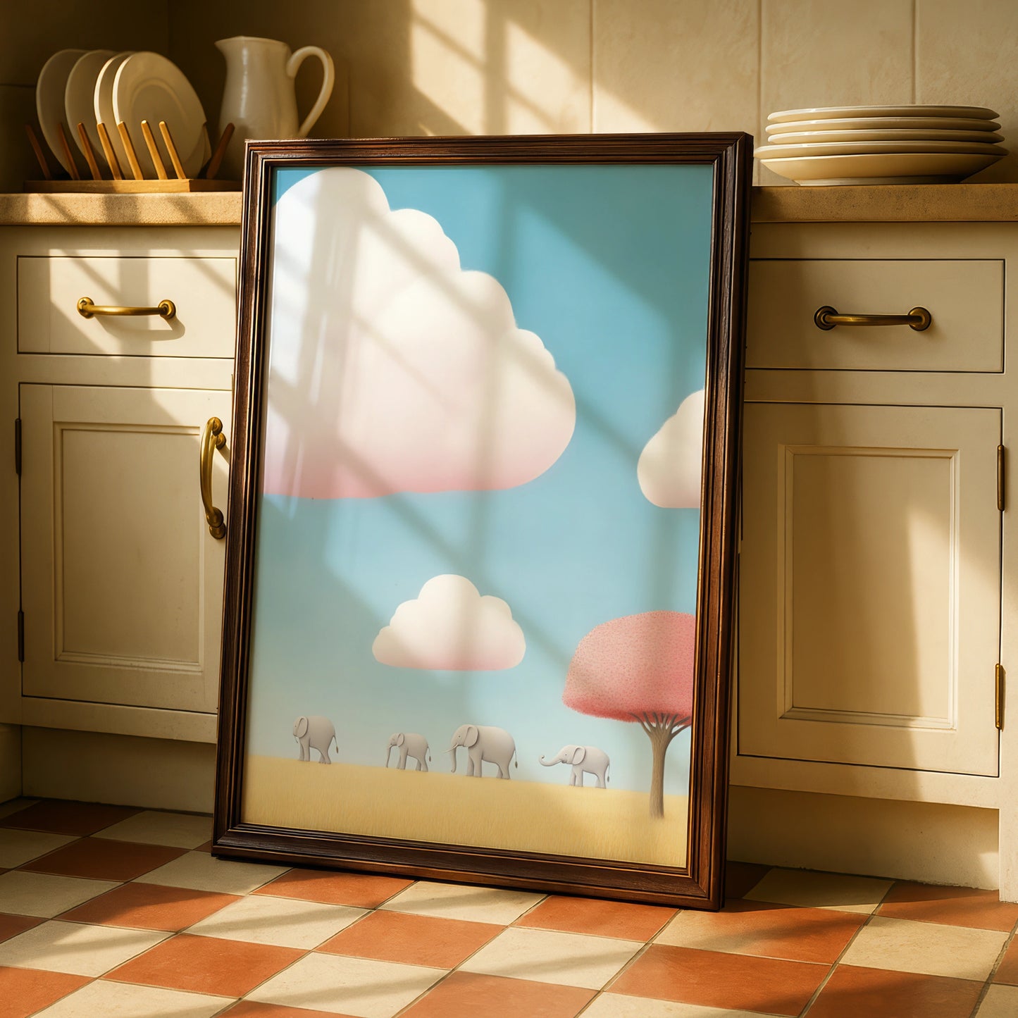Elephant Nursery Wall Art, Baby Animals Poster, Pink Blue Kids Room Print, Safari
