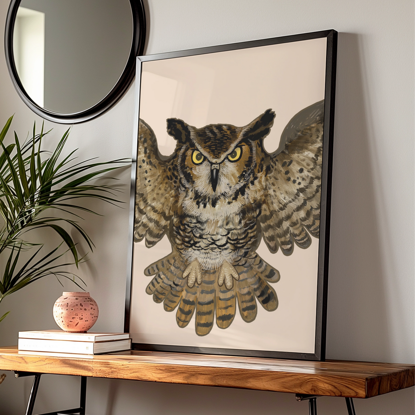 Halloween Owl Poster, Flying Owl Wall Art, Spooky Bird Print, Brown Gothic Home Decor