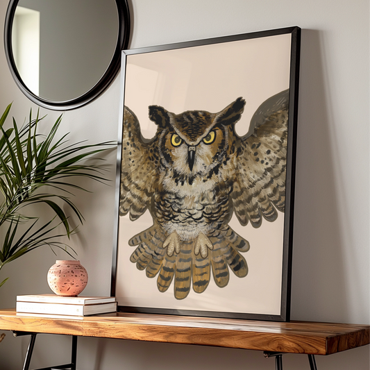 Halloween Owl Poster, Flying Owl Wall Art, Spooky Bird Print, Brown Gothic Home Decor