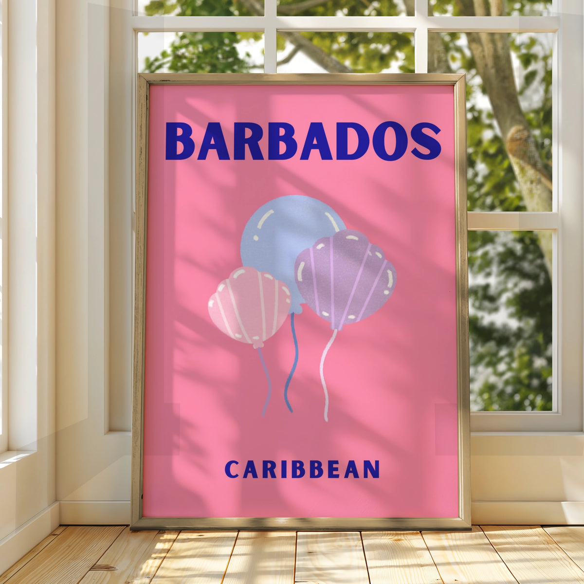 Barbados Travel Poster, Caribbean Wall Art, Retro Pink Print, Unique Holiday Decor