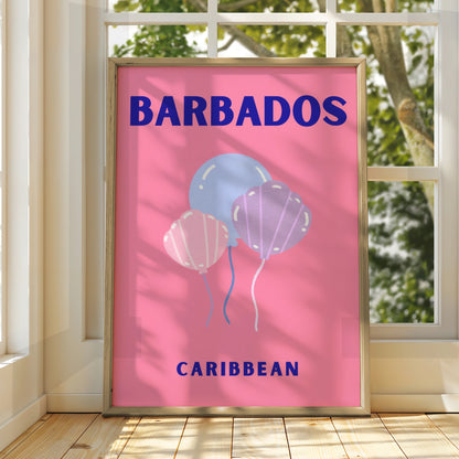 Barbados Travel Poster, Caribbean Wall Art, Retro Pink Print, Unique Holiday Decor