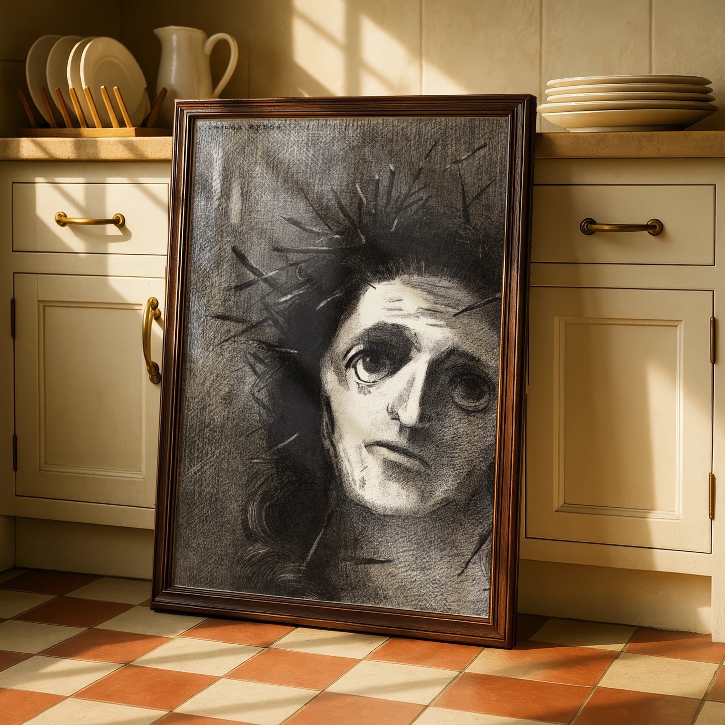Odilon Redon Dark Gothic Face Poster, Halloween Wall Art, Macabre Black Print