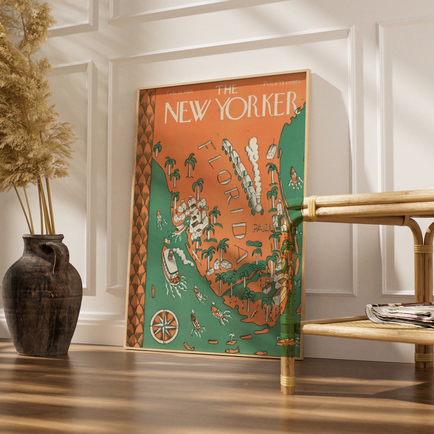 The New Yorker 1926 Florida Map Poster, Vintage Travel Wall Art, Palm Beach Print