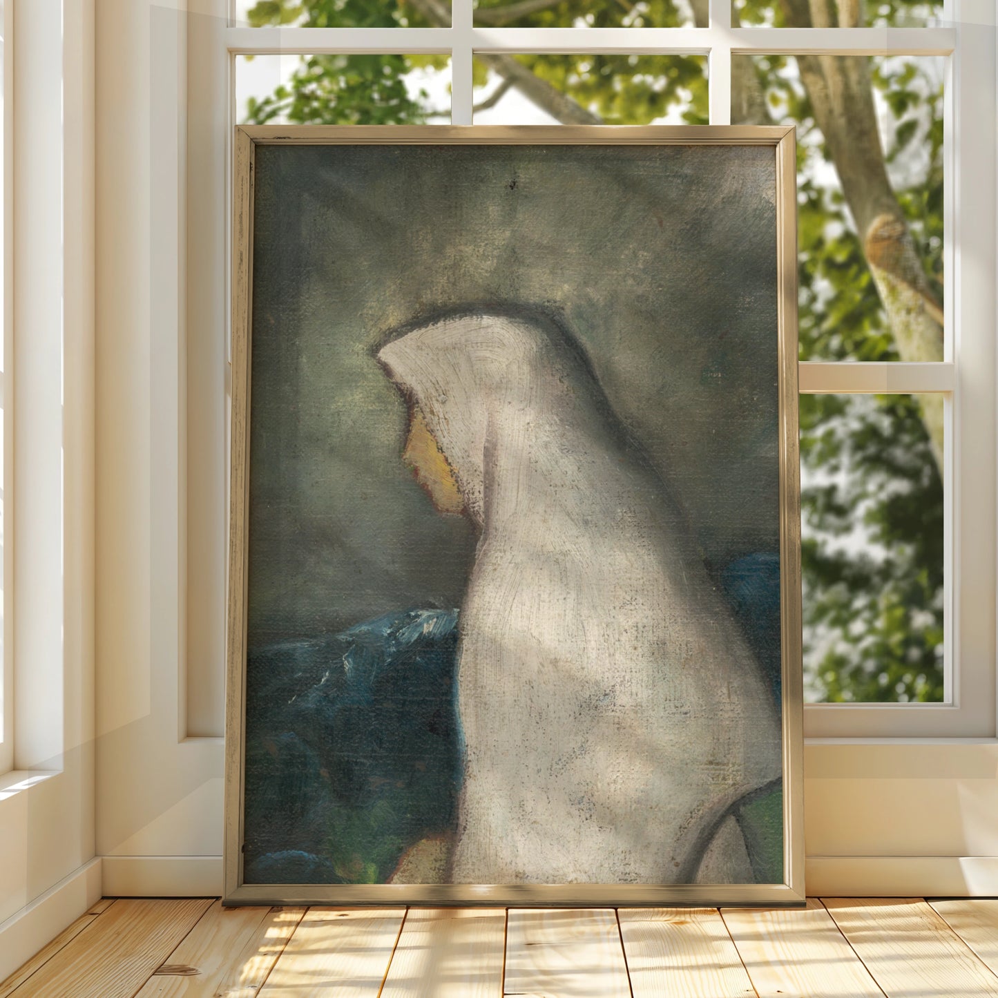 Halloween Ghost Figure Poster, Spooky Vintage Oil Painting Wall Art, Dark Gothic Print