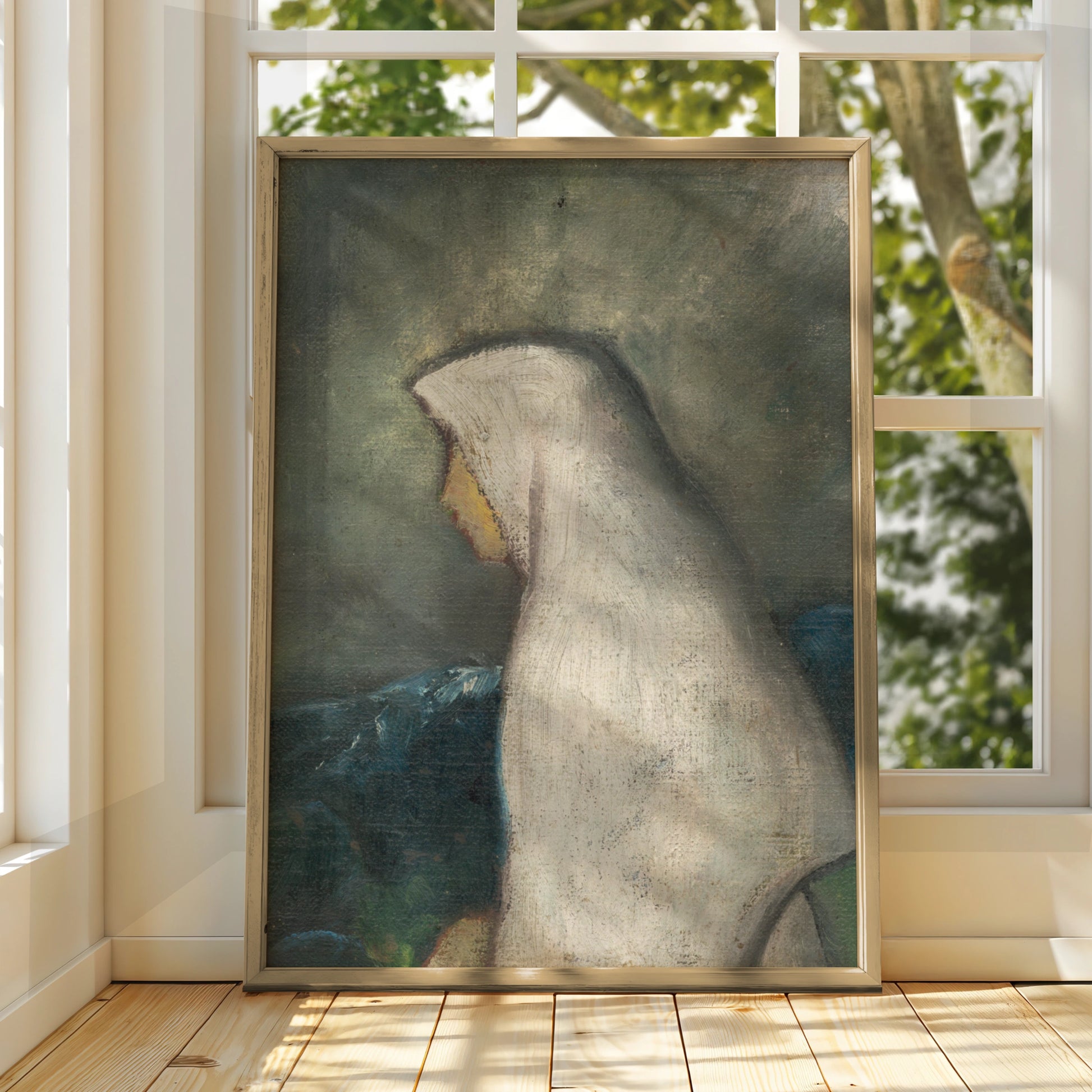 Halloween Ghost Figure Poster, Spooky Vintage Oil Painting Wall Art, Dark Gothic Print