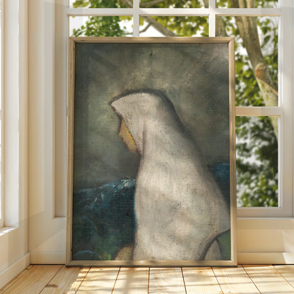 Halloween Ghost Figure Poster, Spooky Vintage Oil Painting Wall Art, Dark Gothic Print