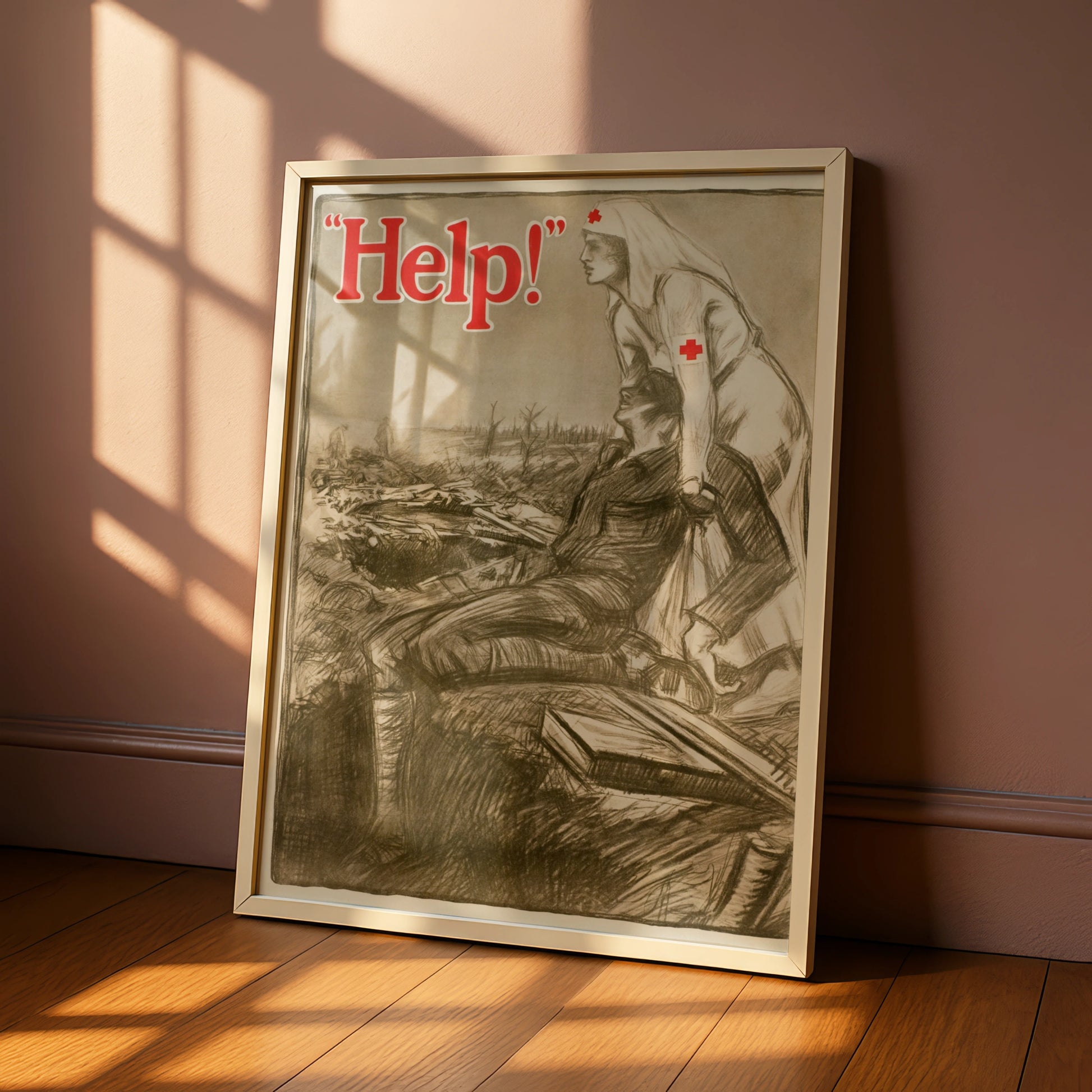WWI Red Cross Nurse Help Poster, Vintage War Propaganda Wall Art Print, History