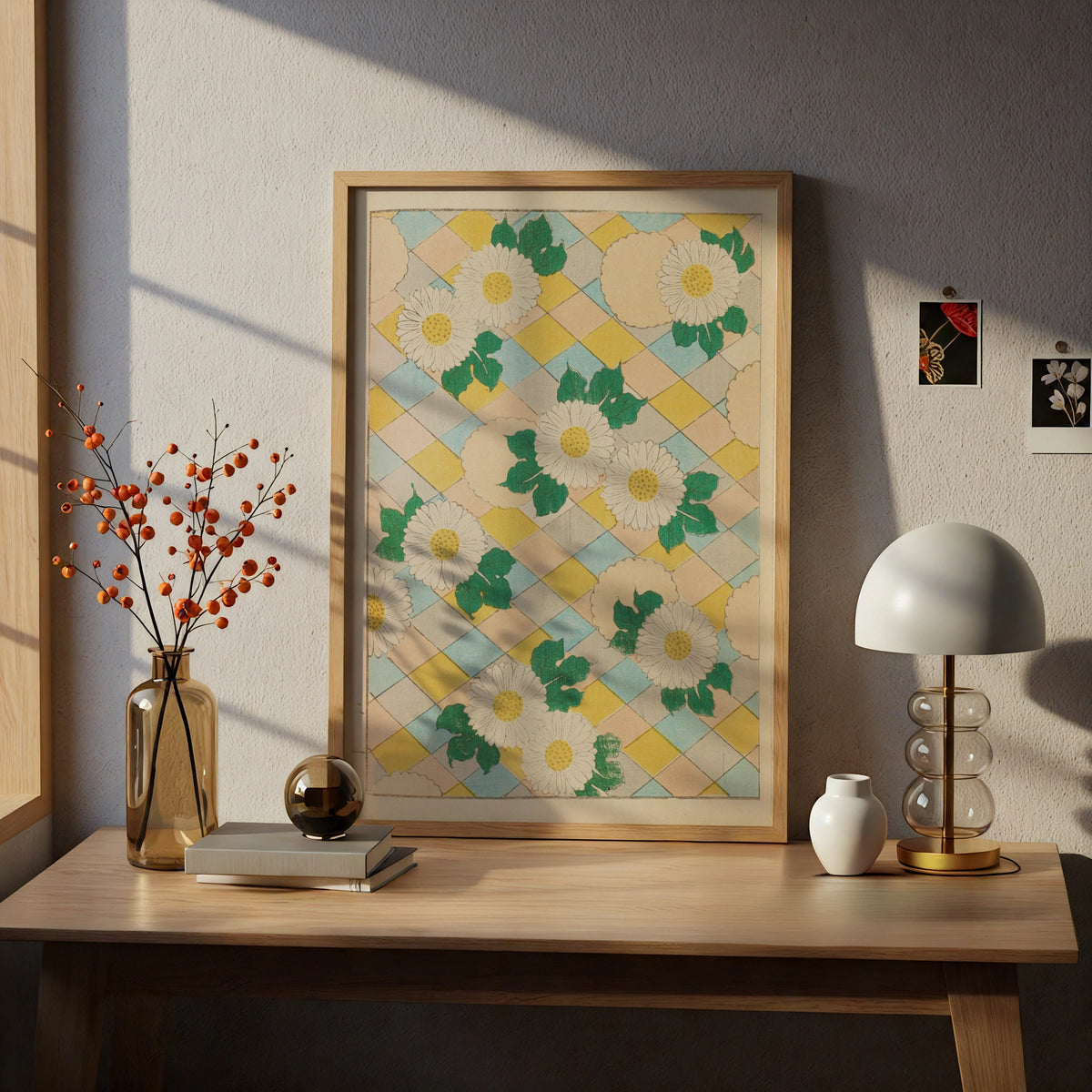 Japanese Botanical Print, Vintage Daisy Woodblock Wall Art, Floral Japandi Poster, 1901 – A4 print