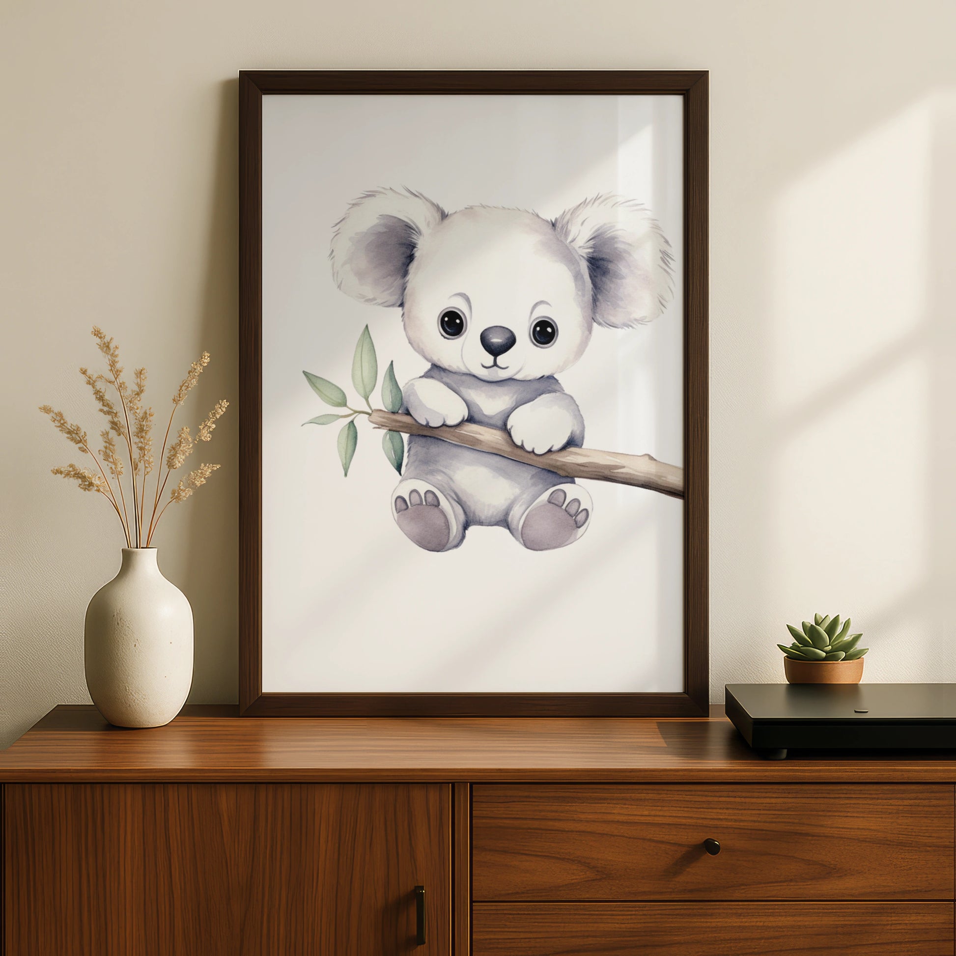 Koala Nursery Wall Art, Cute Baby Koala Print, Grey Animal Poster for Kids Room