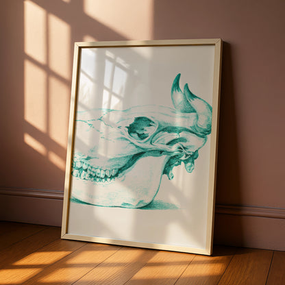Animal Skull Halloween Art Print, Teal Gothic Poster, Spooky Wall Art, Dark Anatomy Decor