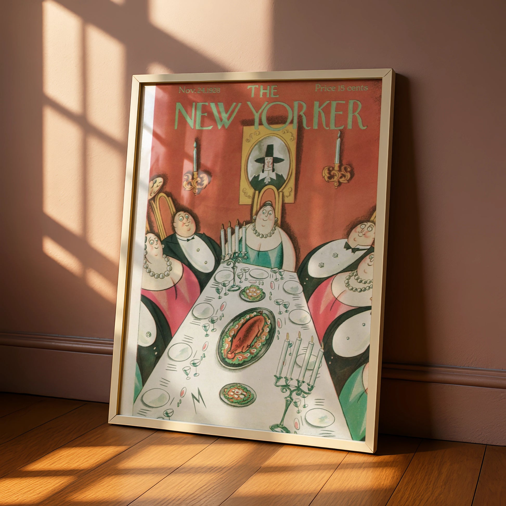 New Yorker 1928 Thanksgiving Dinner Party Cover Art Poster, Vintage Illustration Print