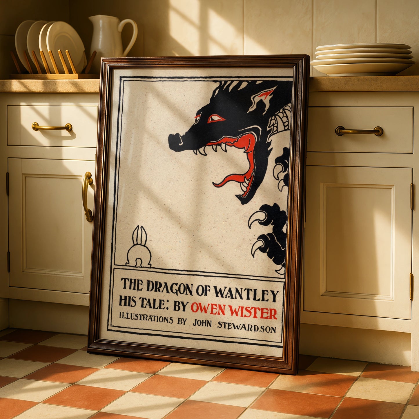 Halloween Dragon Art Print, Vintage Book Cover Poster, Black Red Gothic Wall Art