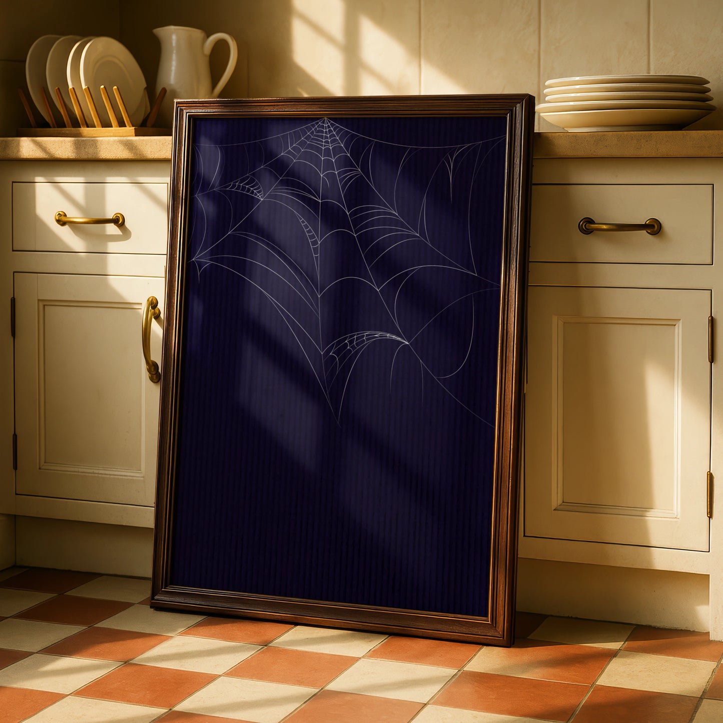Halloween Spider Web Poster, Dark Navy Spooky Wall Art, Gothic Home Decor Print