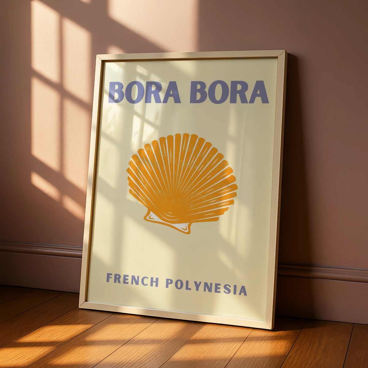 Bora Bora Travel Poster, French Polynesia Wall Art, Retro Shell Print, Coastal Decor