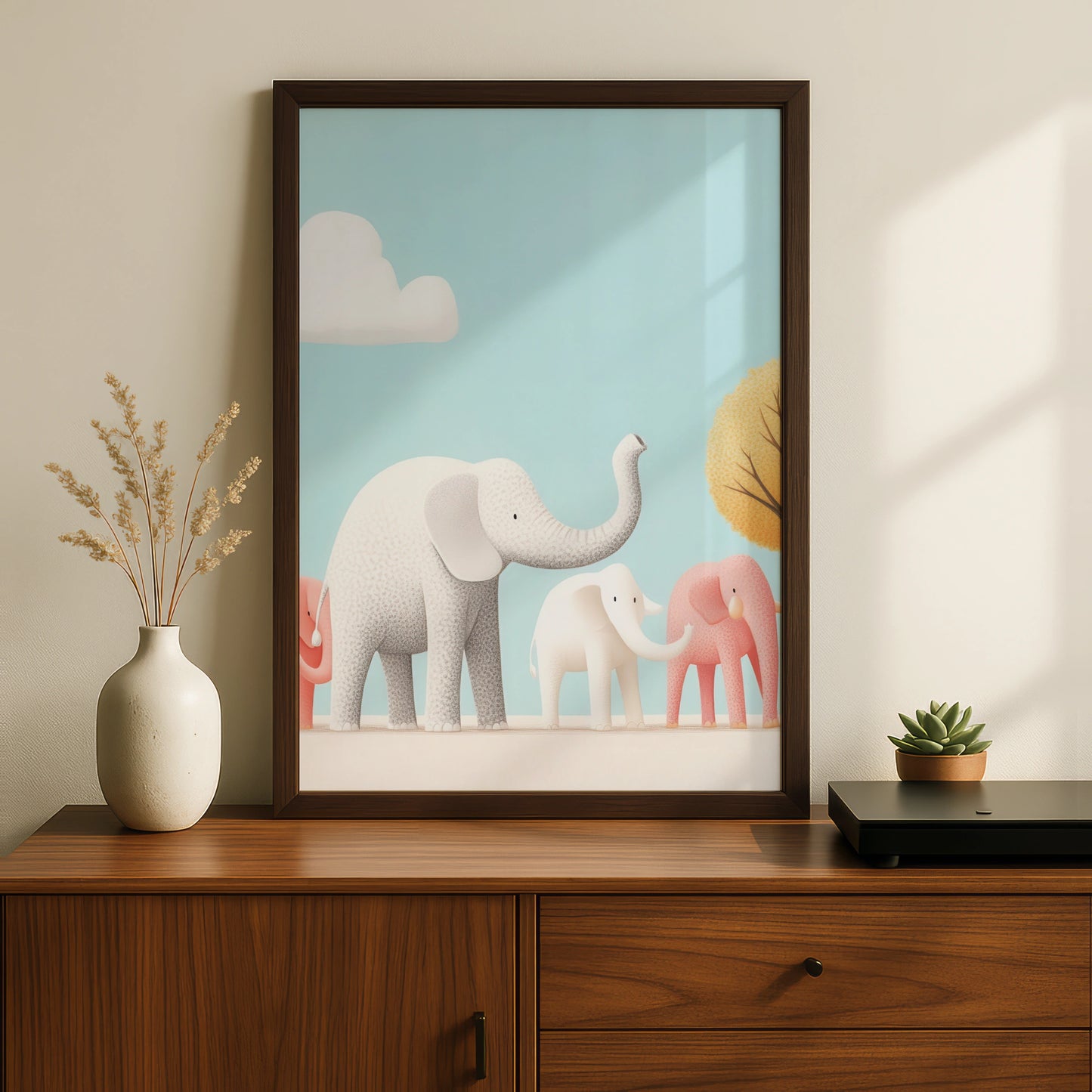 Elephant Nursery Wall Art, Cute Baby Elephant Print, Pastel Kids Room Poster