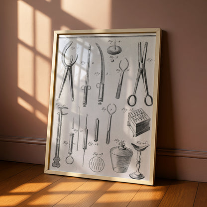 Vintage Surgical Instruments Print, Antique Medical Illustration, Halloween Gothic Wall Art Poster