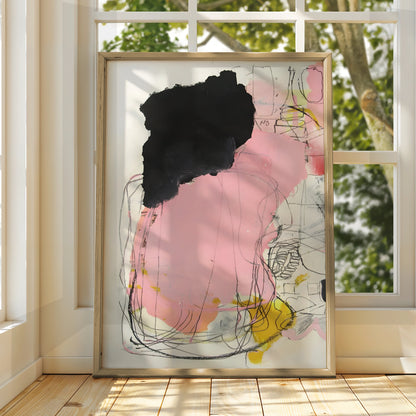 Pink Black Abstract Wall Art, Modern Expressive Poster, Contemporary Gallery Print