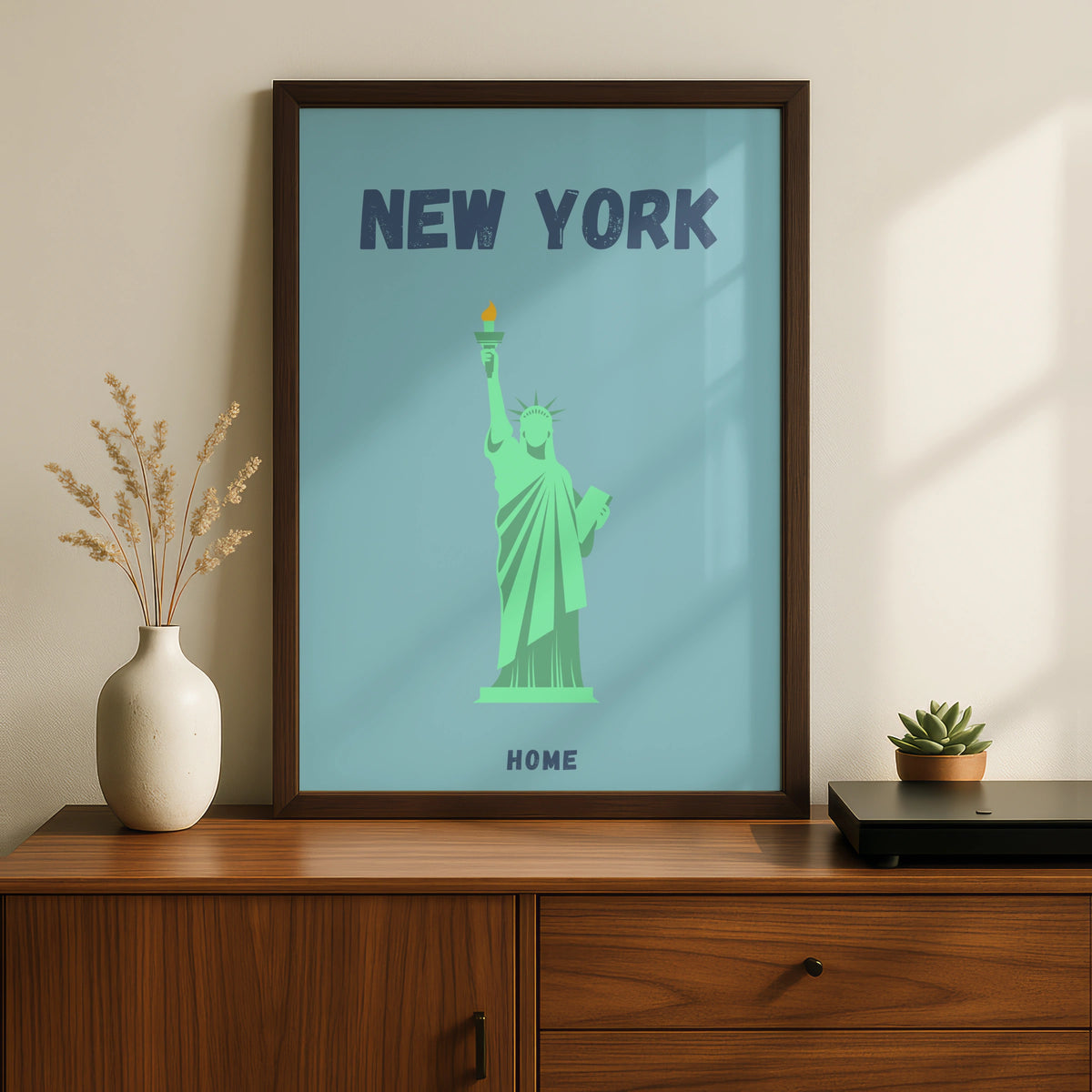 New York Travel Poster, Statue of Liberty Wall Art, Retro NYC Print, USA City Decor