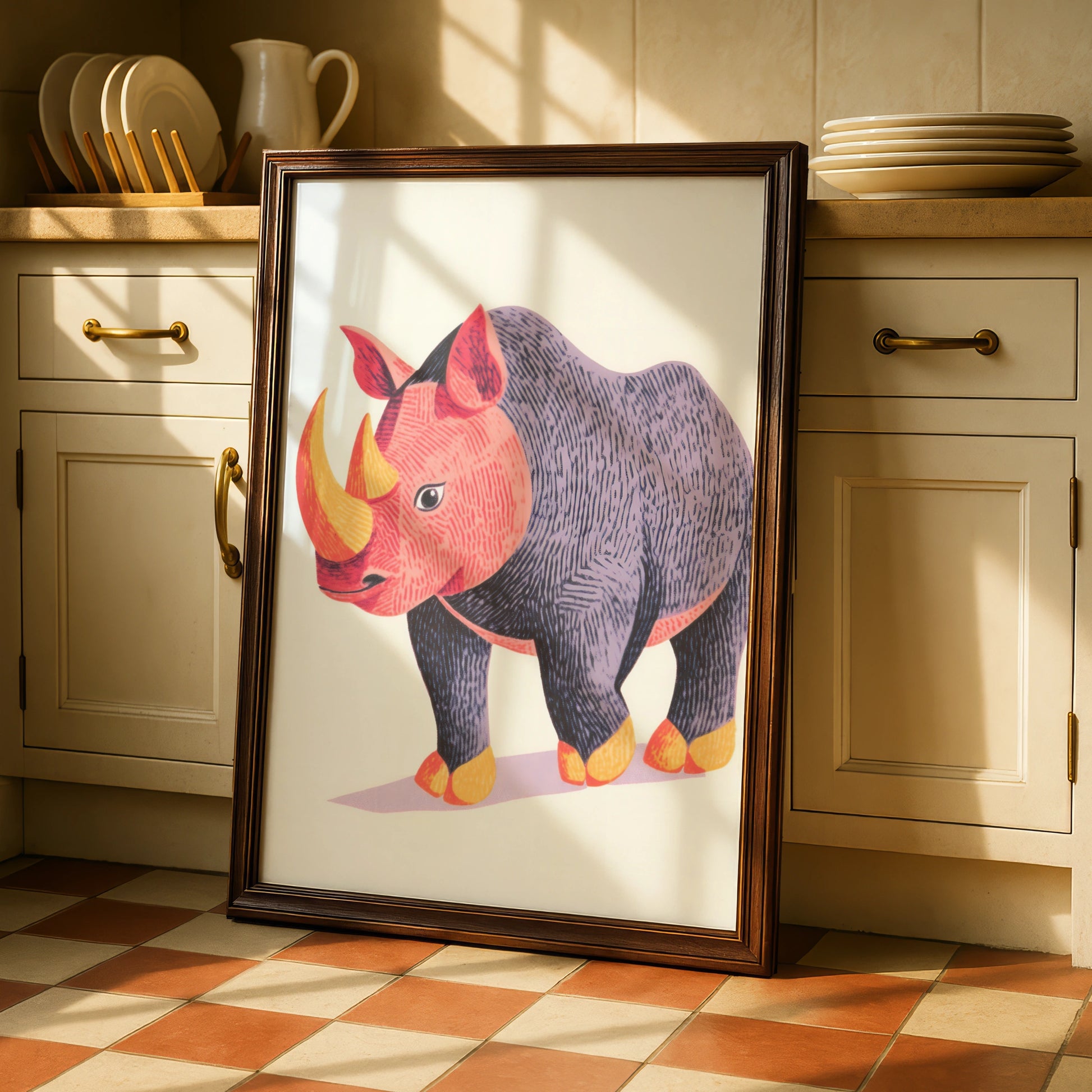 Rhino Nursery Wall Art, Colourful Rhinoceros Print, Kids Animal Poster, Safari Nursery Decor