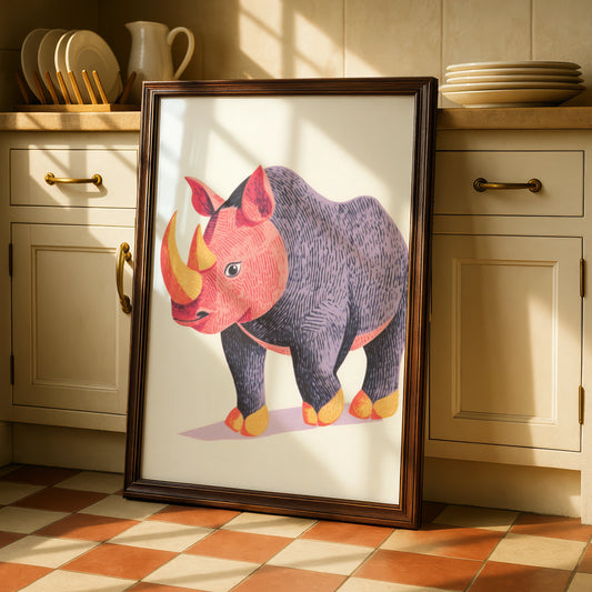 Rhino Nursery Wall Art, Colourful Rhinoceros Print, Kids Animal Poster, Safari Nursery Decor