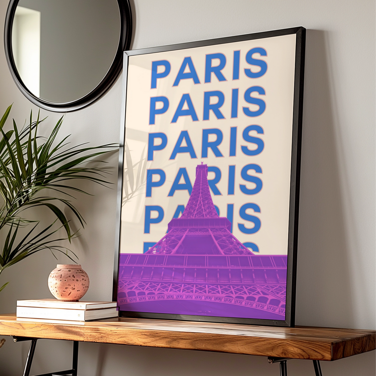Paris Travel Poster, Eiffel Tower Wall Art, Retro France Print, Bold Typography City Decor