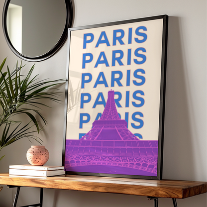 Paris Travel Poster, Eiffel Tower Wall Art, Retro France Print, Bold Typography City Decor