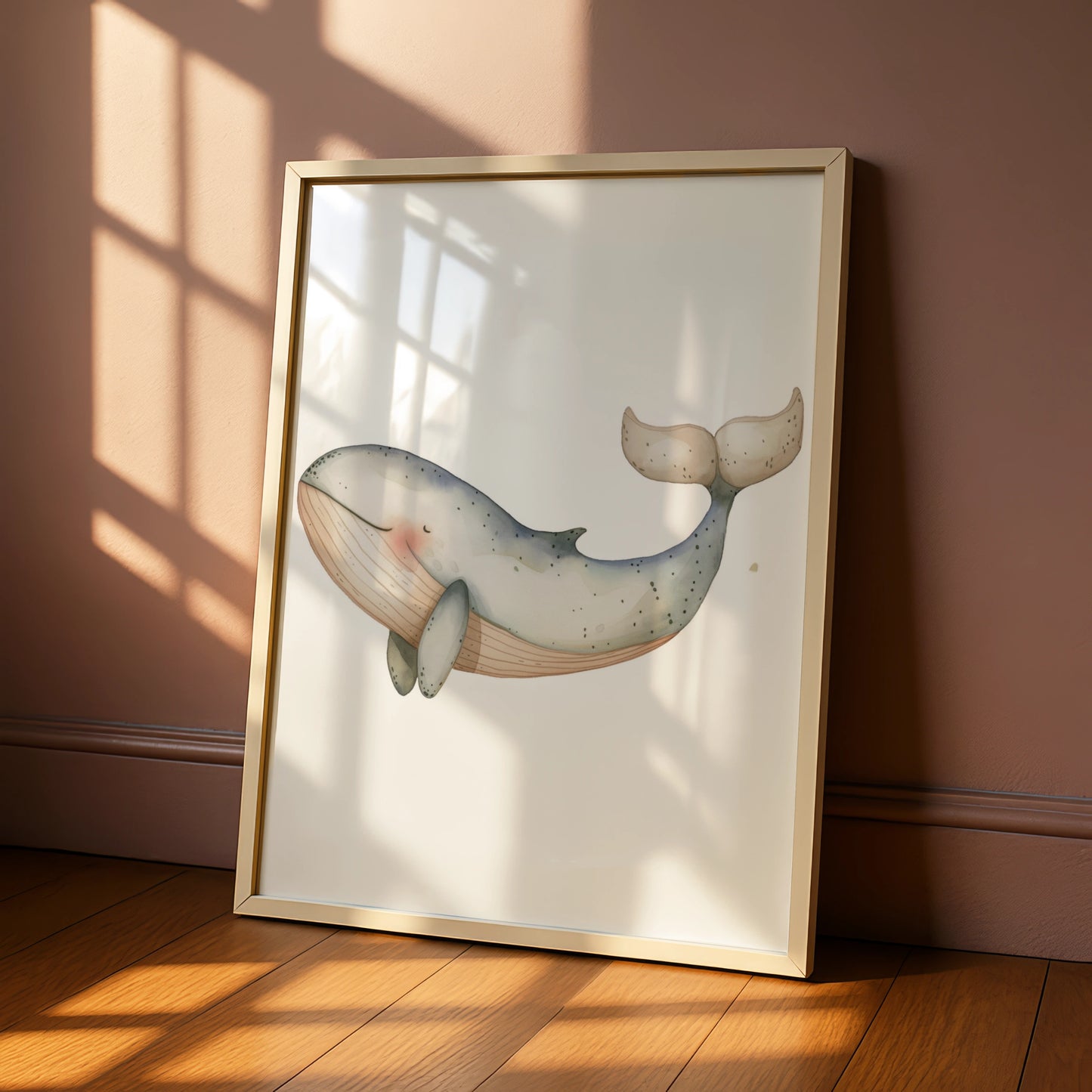 Whale Nursery Wall Art, Watercolour Ocean Print, Baby Room Poster, Cute Sea Animal Decor