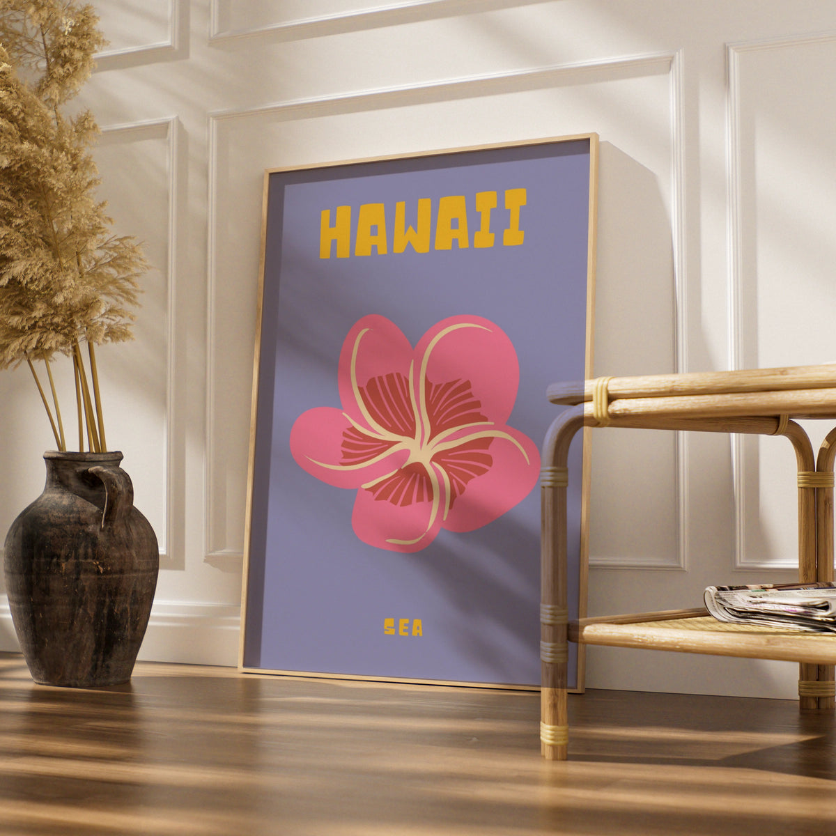 Hawaii Travel Poster, Tropical Flower Wall Art, Retro Hawaii Print, Plumeria Decor