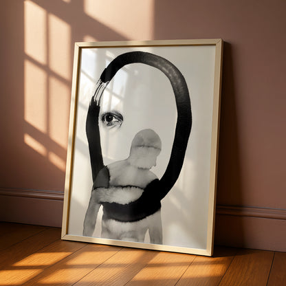Abstract Figure Eye Print, Monochrome Wall Art, Black and White Surreal Poster, Modern Decor