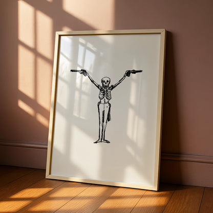 Skeleton With Guns Halloween Wall Art, Spooky Black White Skull Poster, Gothic Halloween Print