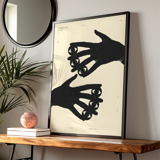 Hands With Eyes Monochrome Wall Art, Surreal Black and White Poster, Modern Minimalist Print — Digital Download
