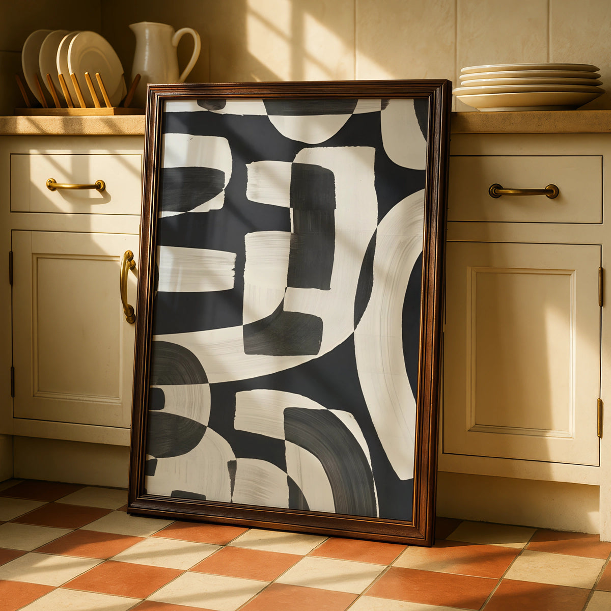 Abstract Brushstroke Wall Art, Monochrome Black White Poster, Modern Geometric Print