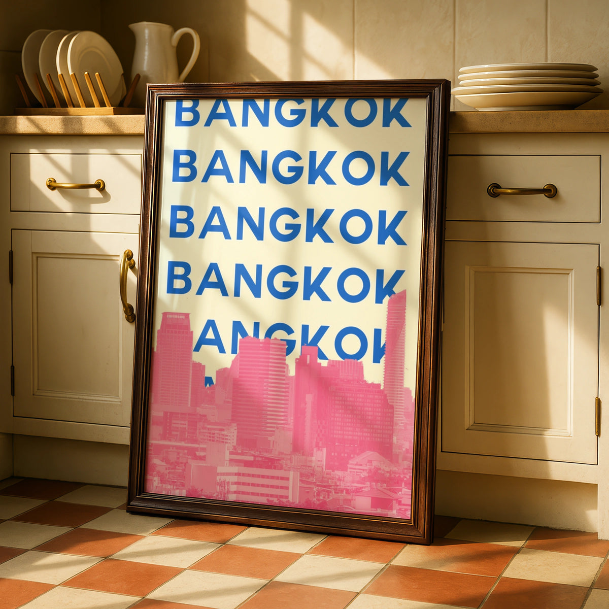 Bangkok Travel Poster, Thailand City Wall Art, Retro Skyline Print, Bold Typography Decor