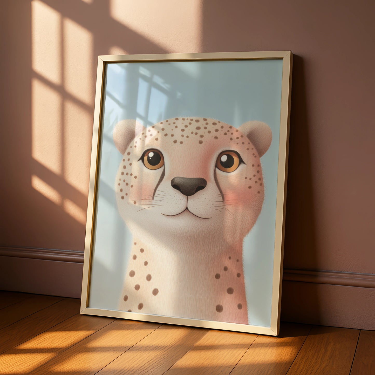 Cute Cheetah Nursery Wall Art, Baby Animal Print, Safari Kids Room Poster, Blue