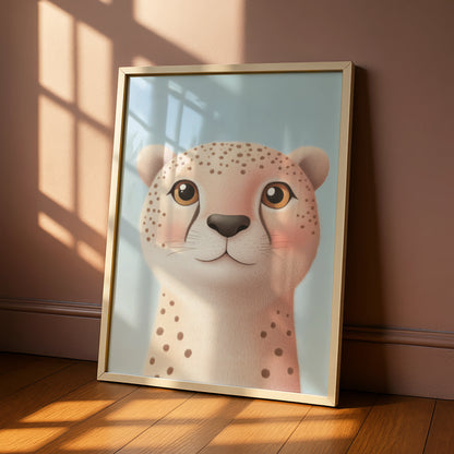 Cute Cheetah Nursery Wall Art, Baby Animal Print, Safari Kids Room Poster, Blue