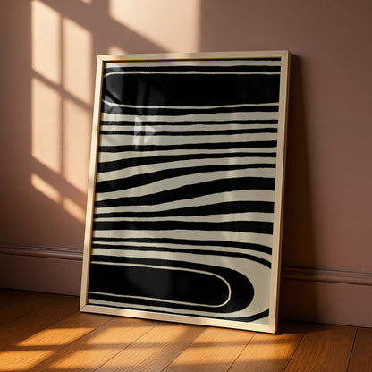 Monochrome Wave Lines Abstract Print, Black White Poster, Modern Minimalist Wall Art