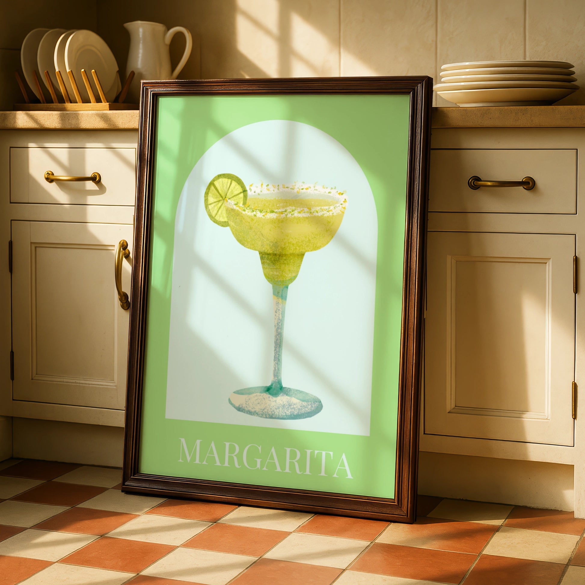 Margarita Cocktail Maximalist Poster, Green Bar Cart Wall Art, Drinks Print