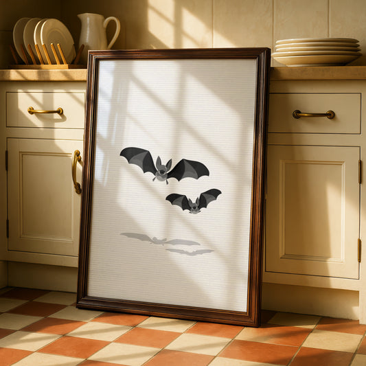 Halloween Bat Wall Art, Spooky Bats Poster, Black Grey Minimalist Halloween Print