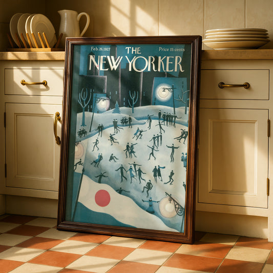 The New Yorker February 1927 Cover Poster, Vintage Ice Skating Winter Wall Art Print
