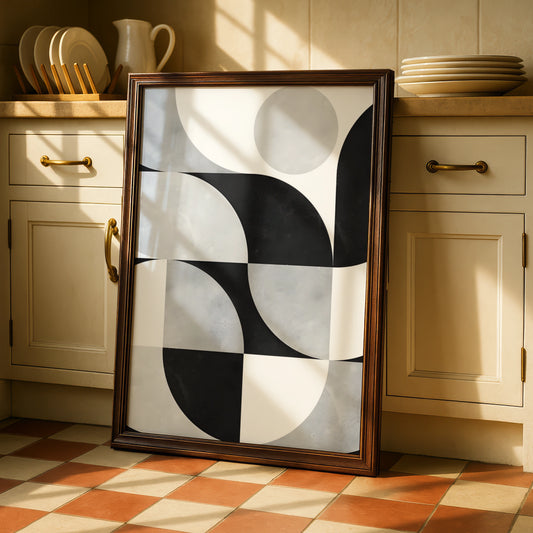 Geometric Monochrome Abstract Poster, Black and White Modern Wall Art Print