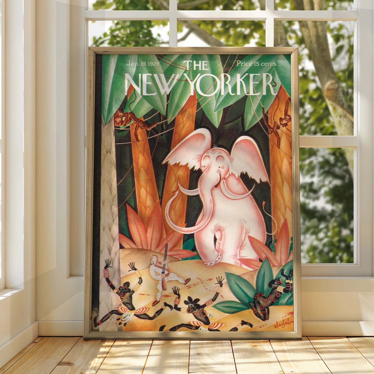 New Yorker 1929 Pink Elephant Jungle Cover Art Poster, Vintage Magazine Wall Art