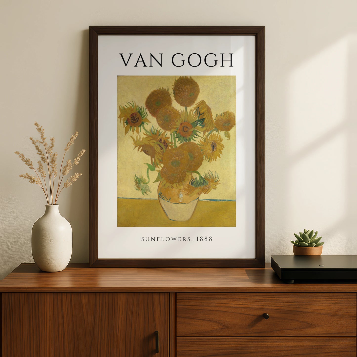 Van Gogh Sunflowers 1888 Wall Art Print | Yellow Floral Vintage Poster, Living Room – A5 Black frame