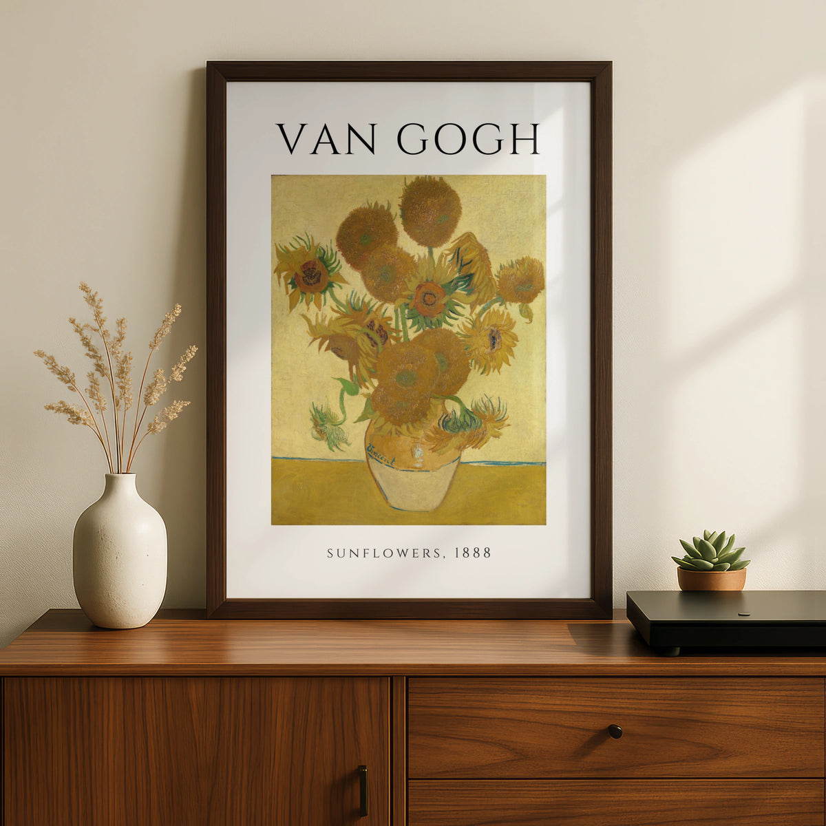 Van Gogh Sunflowers 1888 Wall Art Print | Yellow Floral Vintage Poster, Living Room – A5 Black frame