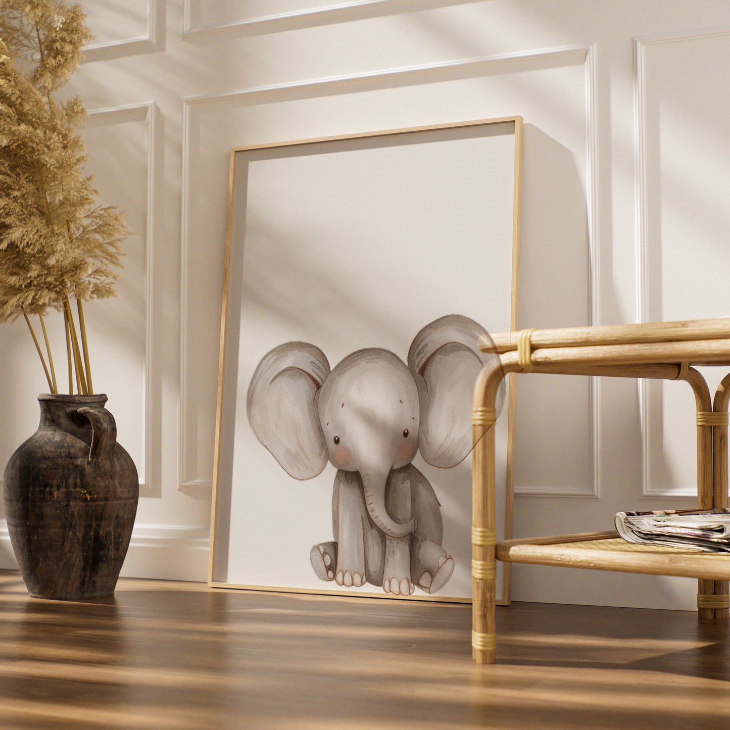 Elephant Nursery Wall Art, Cute Baby Elephant Poster, Safari Animal Print for Kids Room Decor