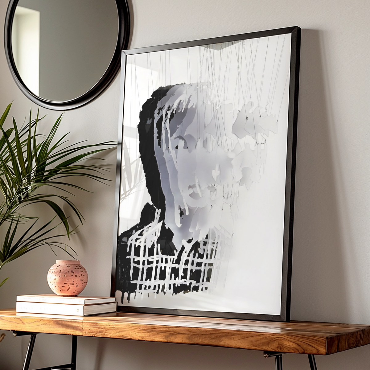 Fragmented Portrait Monochrome Wall Art, Abstract Face Print, Modern Black White Poster
