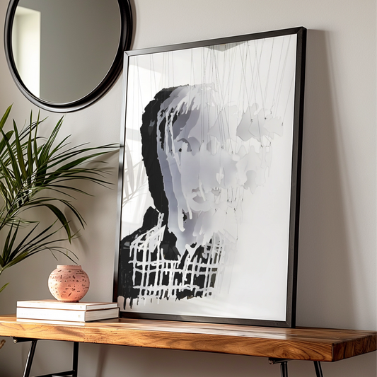 Fragmented Portrait Monochrome Wall Art, Abstract Face Print, Modern Black White Poster