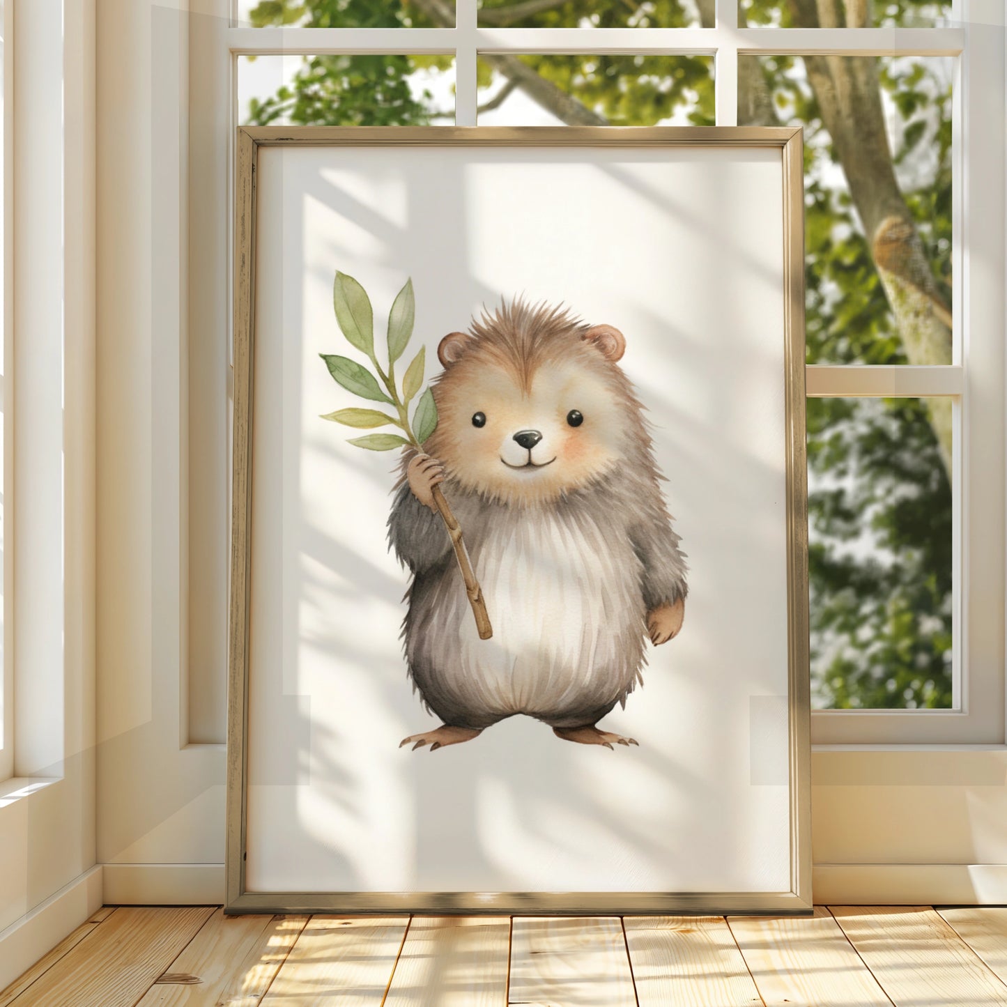 Nursery Wall Art Hedgehog Print, Woodland Animal Poster, Baby Room Watercolour Decor